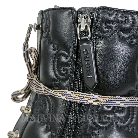 GUCCI BOOTS ANKLE BLACK GG LOGO LEATHER QUILTED LACE-UP sz 39.5 9.5 US - Picture 11 of 16